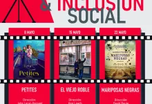 Cartel promocional del XIX ciclo de cine: Justicia e Inclusión Social, con fechas 8, 15 y 22 de mayo y carteles de películas destacadas al fondo.