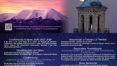 Poster announcing "Eclipse Solar en Tarazona" with a left map of observation spots and parking icons, and a right side showing a church tower with a full moon; includes event details and the date 12/08/2026 (Spanish).
