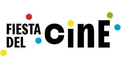 Fiesta del Cine logo with bold black lettering and colorful circular dots around the text.