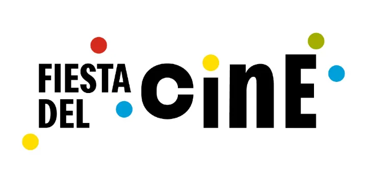 Fiesta del Cine logo with bold black lettering and colorful circular dots around the text.