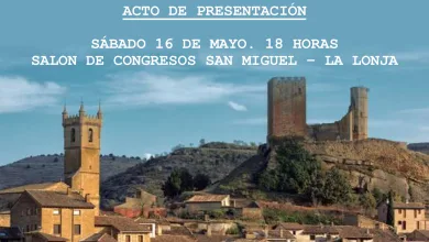 Promotional poster for a presentation on the toponymy of Uncastillo, with title, author, date and sponsor logos at the bottom.