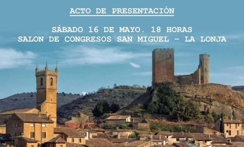 Promotional poster for a presentation on the toponymy of Uncastillo, with title, author, date and sponsor logos at the bottom.