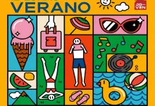 Poster Promoting Free Summer Activities for Youths 1430 with Colorful Icons Ice Cream Luggage Sunglasses Music Swimming Beach Ball Vinyl Record and Mountains in a Grid Layout Zaragozala | Agenda Cultural Ocio Y Planes En Zaragoza Zaragozala Qué Hacer En Zaragoza
