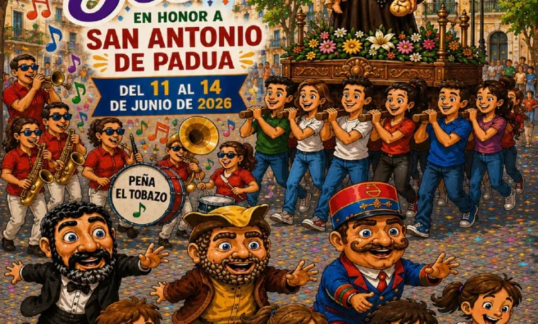 Bright Festival Poster for Fiestas Del Barrio Jesus in Zaragoza Promoting San Antonio De Padua Celebration June 1114 2026 with Marching Band and Statue Parade Fiestas Del Barrio Jesús 2026 Programa Completo Zaragozala Qué Hacer En Zaragoza
