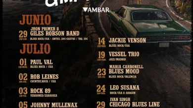 Vintage style Concert Poster for a Rock  Blues Festival Showing a Green Car on a Winding Coastal Road with Sunset and Juneaugust Lineup and Dates Carretera Y Manta Ciclo De Conciertos Este Verano En Zaragoza Zaragozala   Qué Hacer En Zaragoza