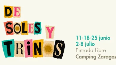 Cartel Con La Frase de Soles Y Trinos En Letras Recortadas Muestra Fechas 11 18 Y 25 De Junio Y 2 8 De Julio Entrada Libre Y Camping Zaragoza De Soles Y Trinos Tardes De Música Arte Y Creación Zaragozala   Qué Hacer En Zaragoza