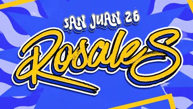 Graffiti style Banner with san Juan 26 Above and a Large Yellow Script Word on a Blue Abstract Background Fiestas De Rosales Del Canal 2026 Programa Completo Zaragozala   Qué Hacer En Zaragoza