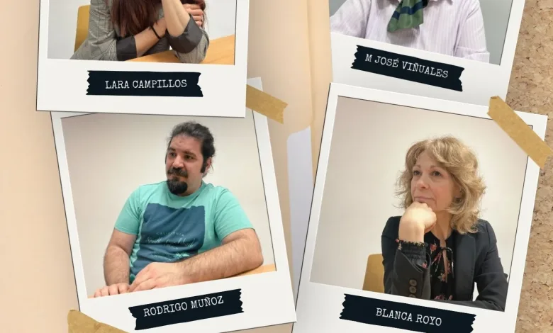 Collage of Four Polaroid style Portraits of Authors Lara Campillos M José Vinuales Rodrigo Muñoz and Blanca Royo on a Corkboard Backdrop with Tape and Torn paper Accents Book Title Visible in Red Text Below Zaragozala | Agenda Cultural Ocio Y Planes En Zaragoza Página 1396 Zaragozala Qué Hacer En Zaragoza