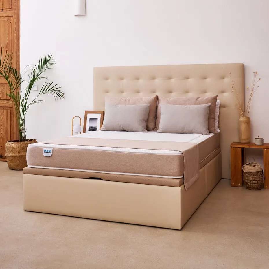 Beige Upholstered Bed with a Tufted Headboard in a Minimalist Bedroom with Neutral Pillows and a Wooden Nightstand Nearby Dormir Mejor Empieza Por Un Dormitorio Más Práctico Zaragozala Qué Hacer En Zaragoza