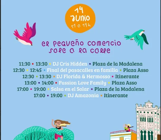 Blue Poster for Xiv Madalena Street Market Showing Orange Date Circle Birds Trees Buildings and Schedule Text Zaragozala | Agenda Cultural Ocio Y Planes En Zaragoza Zaragozala Qué Hacer En Zaragoza