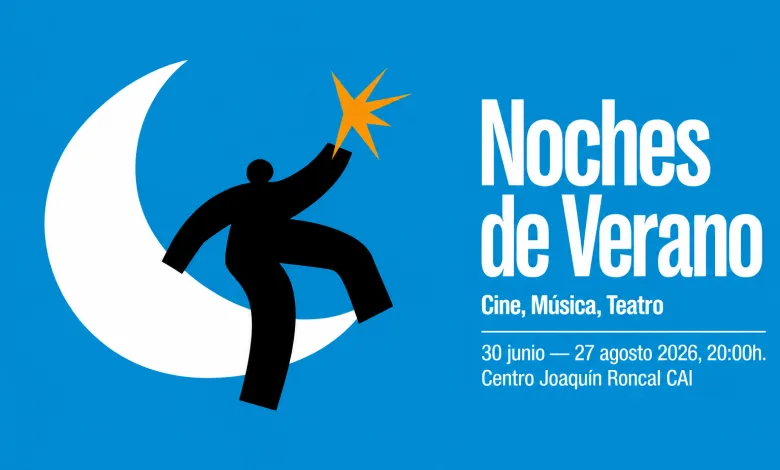 Cartel Azul Para Noches De Verano Cine Música Y Teatro Con Fechas Y Lugar En La Derecha Del Cartel Zaragozala | Agenda Cultural Ocio Y Planes En Zaragoza Zaragozala   Qué Hacer En Zaragoza