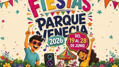 Bright Festival Poster for Fiestas Parque Venecia 2026 with Kids Dancing Near a Carousel and Flowers Dates June 1928 Fiestas De Parque Venecia 2026 Programa Completo Zaragozala   Qué Hacer En Zaragoza