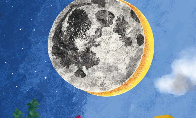Poster for a Childrens Science Book Title Reads eclipse with Subtitle un Escondite Cósmico and a Stylized Moon Eclipsing Behind a Blue Sky with Hills Trees and Colorful Buildings in the Foreground Caption at Bottom un Viaje Lúdico a Los Secretos Del Cosmos Zaragozala | Agenda Cultural Ocio Y Planes En Zaragoza Zaragozala   Qué Hacer En Zaragoza