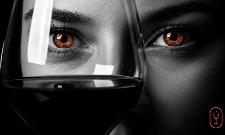 Close up of a Person Looking Through a Wine Glass Brown Eyes Visible in a Black and white Photo Suggesting Wine Tasting or a Podcast El Sumiller Eres Tú En El Festival Del Vino Somontano 2026 Zaragozala Qué Hacer En Zaragoza