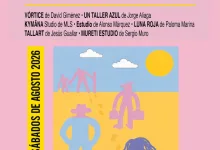 Poster Announcing estonoesarco Opening of Artist Studios in Zaragoza with Activities Performances and Exhibtions Pink Background Bold Black Title and a Colorful Beach Illustration Below and a Vertical Yellow Banner Reading los 5 SÁbados De Agosto 2026 Zaragozala | Agenda Cultural Ocio Y Planes En Zaragoza   Página 1416 Zaragozala   Qué Hacer En Zaragoza