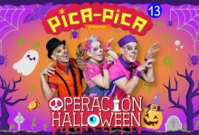 Colorful Halloween Show Poster for Pica pica Three Performers in Festive Makeup Posing Together with operaciÓn Halloween Beneath and a Spooky Purpleorange Background Pica Pica En Zity 2026 Fecha Horario Y Entradas Zaragozala   Qué Hacer En Zaragoza