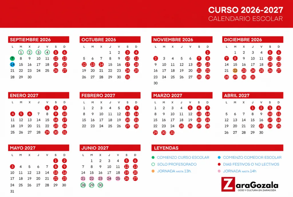 Calendario Escolar Zaragoza 2026 2027 Calendario Escolar 2026 2027 En Zaragoza Inicio De Las Clases Vacaciones Y Días No Lectivos Zaragozala Qué Hacer En Zaragoza