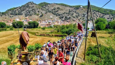 Religious Procession on a Country Road with a Statue Carried on a Float and a Large Crowd Walking Toward a Village Romería De San Mamés En Murero Horario Y Recorrido Zaragozala Qué Hacer En Zaragoza