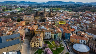Aerial View of Pamplonas Old Town with Red tiled Roofs Colorful Buildings and a Circular Plaza in the Foreground Zaragozala | Agenda Cultural Ocio Y Planes En Zaragoza Zaragozala   Qué Hacer En Zaragoza